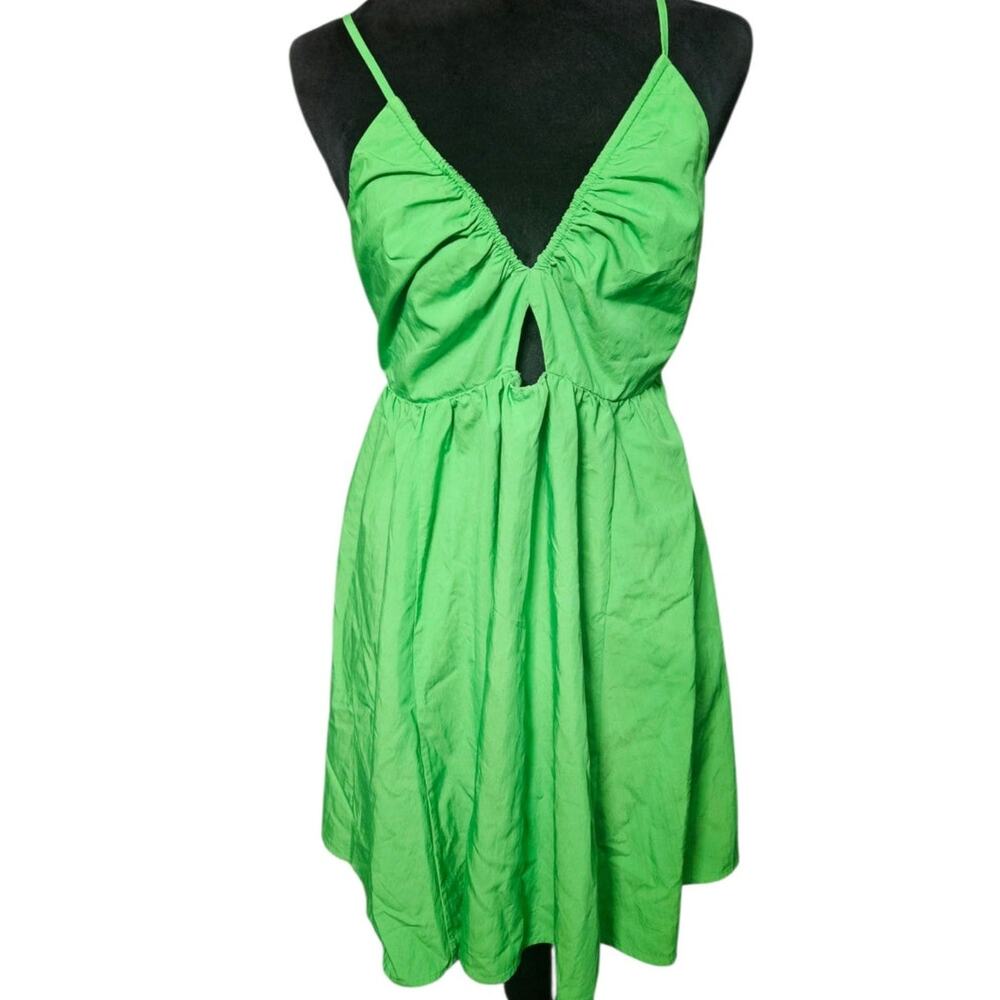 H&M Green Cut Out Front V Neck Spaghetti Strap Mini Sundress Size M